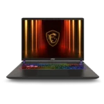 Open MSI gaming laptop with rainbow RGB keyboard and dragon emblem wallpaper on screen