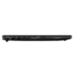 Closed black laptop viewed from the side, showing HDMI, USB-C, USB-A, and Ethernet ports along the edge.