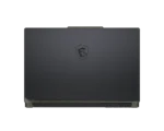 Closed black MSI gaming laptop with a dragon shield logo centered on the lid.