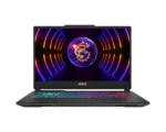 MSI gaming laptop open with a neon dragon wallpaper and rainbow RGB keyboard lighting