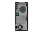 Back view of a desktop PC case showing the power supply, large rear fan, expansion slots, and I/O ports on the back panel