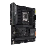 ASUS TUF GAMING motherboard with CPU socket and PCIe slots visible in a gaming setup.