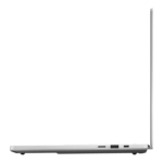 Side view of a silver laptop with the screen upright and ports visible along the right edge against a black background. | Ahoundjuè Technologies Side view of a silver laptop with the screen upright and ports visible along the right edge against a black background.