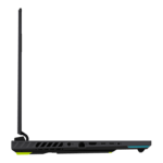 Side view of a black gaming laptop resting on its neon-yellow feet, with Ethernet, USB, HDMI ports along the rear edge visible. | Ahoundjuè Technologies Side view of a black gaming laptop resting on its neon-yellow feet, with Ethernet, USB, HDMI ports along the rear edge visible.